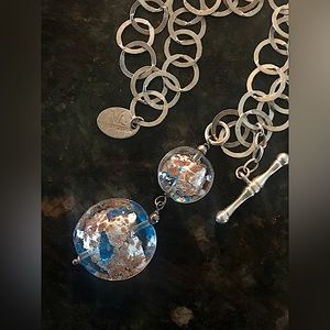 Murano glass beads on silver adjustable toggle necklace, Italian made, lovely!